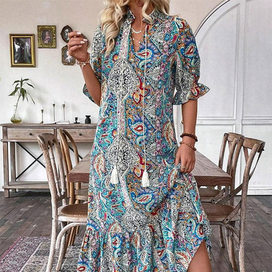 🌸Nouveautés du printemps💐 Robe florale d'été à col en V pour femmes