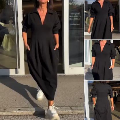 Robe midi à col en V pour femme avec col