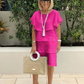 Robe Longueur Genou en Coton à Manches Courtes avec Détails à Volants