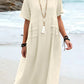 💃Dame col rond coton lin robe midi