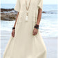 💃Dame col rond coton lin robe midi