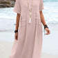 💃Dame col rond coton lin robe midi
