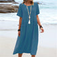 💃Dame col rond coton lin robe midi