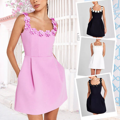 【Gratis verzending✈️】Robe élégante à fleurs et col carré avec poches pour femme