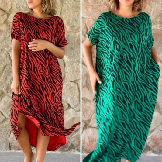 Robe mi-longue oversize à imprimé animal