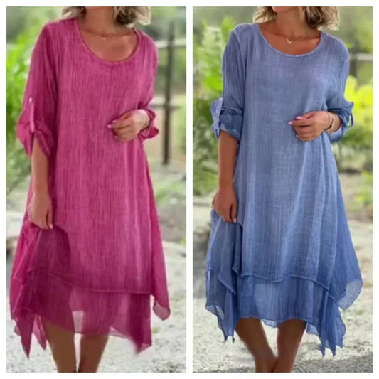 🌹Promotions de printemps🌹Robe Ample Élégante à Col Rond et Couleur Unie pour Femme(🔥50 % de réduction)