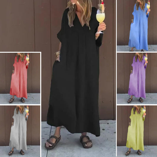 Robe fluide décontractée à col en V pour femmes