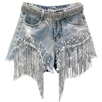 Short en jean punk à franges