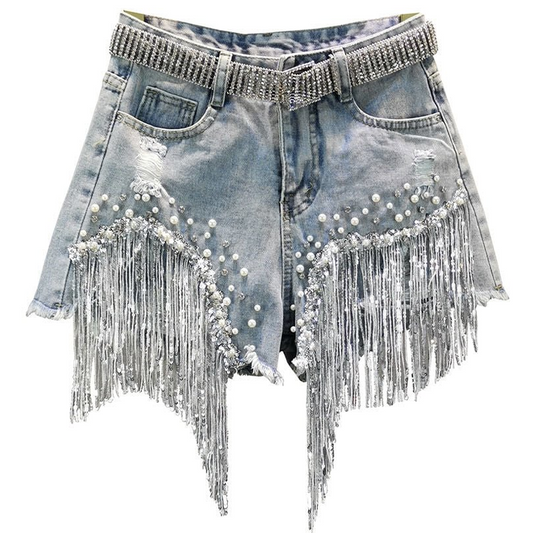 Short en jean punk à franges