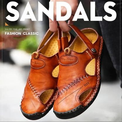 Sandales d'extérieur respirantes en cuir souple pour hommes de grande taille