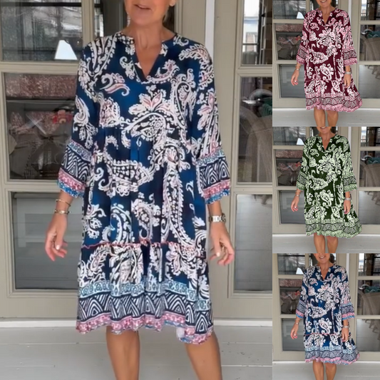Robe décontractée pour femme avec col en V et motif floral