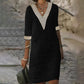 Robe en coton et lin avec col en V et bordure en dentelle