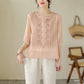 Chemise à manches courtes et col rond en coton et lin respirant à broderie fine pour femme