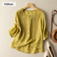 Chemise à manches courtes et col rond en coton et lin respirant à broderie fine pour femme