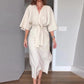 Robe élégante pour femme avec laçage à la taille, fente latérale et col en V