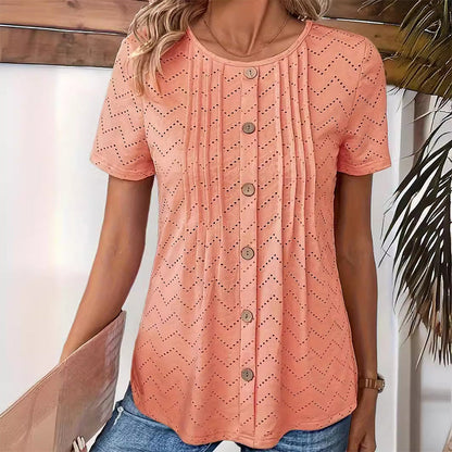 T-shirt décontracté à manches courtes et col rond pour femme