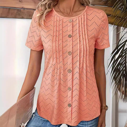 T-shirt décontracté à manches courtes et col rond pour femme