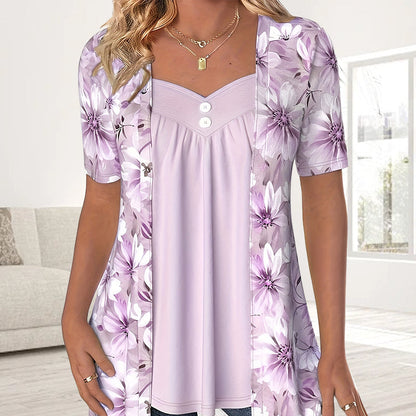 Top patchwork floral irrégulier pour femmes