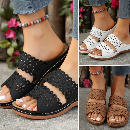 Chaussons décontractés à semelle plate et à fleurs creuses pour femmes