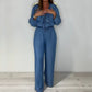 Ensemble deux pièces pour femme : chemisier à manches longues avec volants à plusieurs niveaux sur le col en V et pantalon large