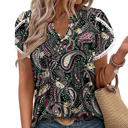 🌸50% de réduction pour une durée limitée🌸 Top à manches courtes imprimé pour femmes