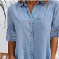 🎁Temps limité 50 % RÉDUCTION⏳Mini-robe bleue simple en denim avec col et dentelle