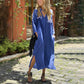 Robe longue décontractée pour femme avec col en V, poches et ourlet fendu