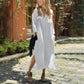Robe longue décontractée pour femme avec col en V, poches et ourlet fendu