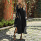 Robe longue décontractée pour femme avec col en V, poches et ourlet fendu