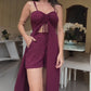 Ensemble deux pièces tendance pour femme de couleur unie : haut long à bretelles spaghetti et short