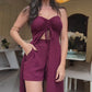 Ensemble deux pièces tendance pour femme de couleur unie : haut long à bretelles spaghetti et short