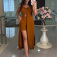 Ensemble deux pièces tendance pour femme de couleur unie : haut long à bretelles spaghetti et short