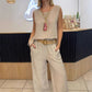 Ensemble 2 pièces haut sans manches et pantalon large de couleur unie