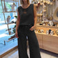 Ensemble 2 pièces haut sans manches et pantalon large de couleur unie