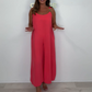 Combinaison dos nu confortable et élégante de couleur unie pour femme