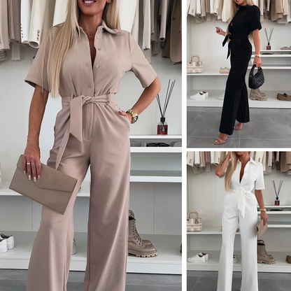 💕Dernier jour -50 % Combinaison boutonnée pour femme avec ceinture
