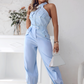 🌸Soldes d'été - 50 % de réduction🌸Ensemble haut court sans manches et pantalon taille haute pour femme