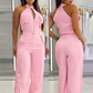 🌸Soldes d'été - 50 % de réduction🌸Ensemble haut court sans manches et pantalon taille haute pour femme