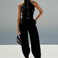 🌸Soldes d'été - 50 % de réduction🌸Ensemble haut court sans manches et pantalon taille haute pour femme