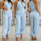 🌸Soldes d'été - 50 % de réduction🌸Ensemble haut court sans manches et pantalon taille haute pour femme