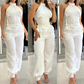 🌸Soldes d'été - 50 % de réduction🌸Ensemble haut court sans manches et pantalon taille haute pour femme