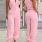🌸Soldes d'été - 50 % de réduction🌸Ensemble haut court sans manches et pantalon taille haute pour femme