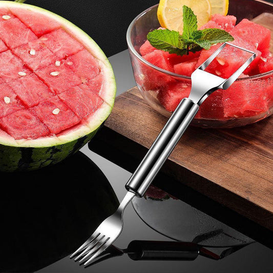 Coupe-fruits 2 en 1 en acier inoxydable avec couteau et fourchette