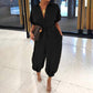 Lässiger, lockerer, kurzärmliger Jumpsuit mit Knopfleiste für Damen