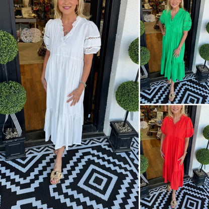🌸Robe élégante pour femme avec col en V et manches bouffantes🌈