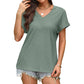 T-shirt col en V ajouré pour femme, couleur unie, confortable et respirant