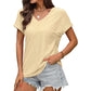 T-shirt col en V ajouré pour femme, couleur unie, confortable et respirant