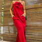 Robe longue élégante à bretelles spaghetti et accent floral pour femme