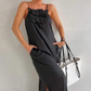 Robe longue élégante à bretelles spaghetti et accent floral pour femme