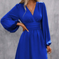 Robe portefeuille tendance pour femme avec col en V, taille empire et manches lanternes